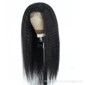 Wholesale Kinky Straight Wig Lace Front Human Hair Wigs Pre Plucked Remy Yaki 4x4 Lace Closure Wig For Black Women
